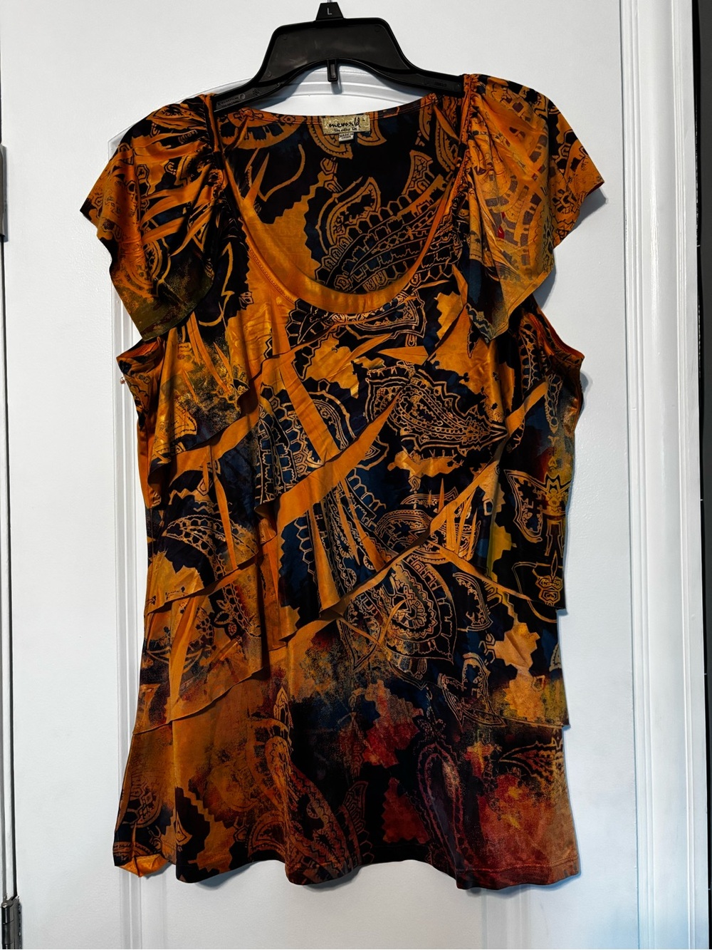 Emerald Orange and Blue Cold-Shoulder Paisley Tank Large